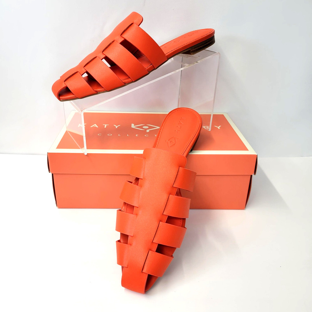Katy Perry The Confidant Fisherman Shoes Womens Size 8.5M Orange Mule Sandals